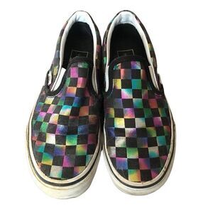 Vans Sk8 Classic Slip On Checkered Iridescent Rainbow Women's 6.5